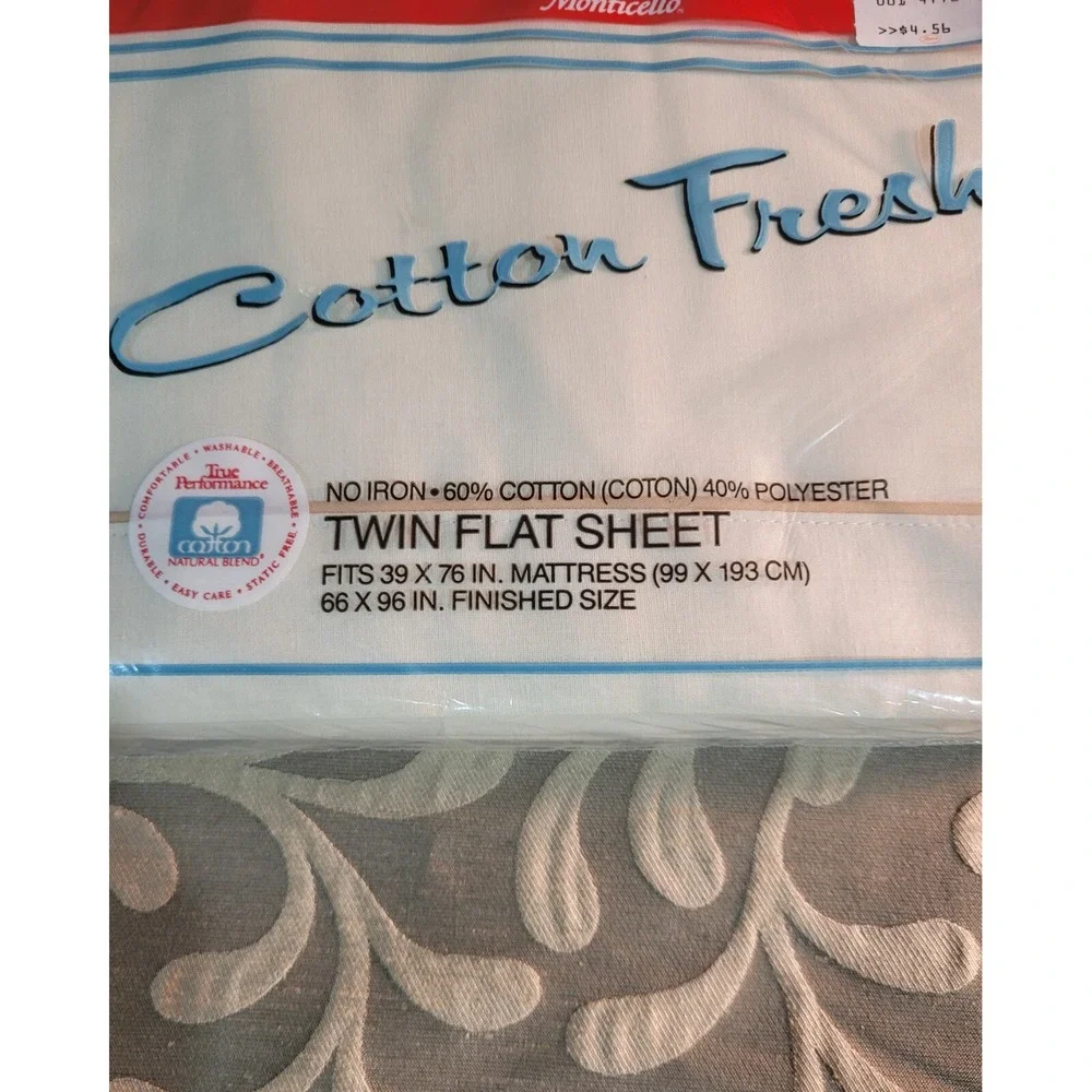 Vintage Cannon Monticello  TWIN FLAT SHEET Cream  Cotton Blend NO IRON NOS